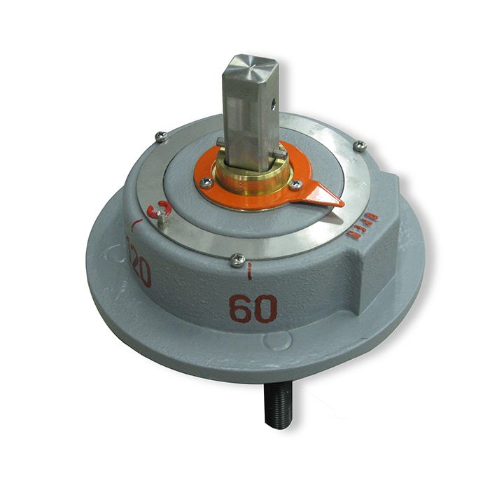 Mechanical position indicator made of coated spheroidal cast iron with integrated flange and stainless steel setting ring